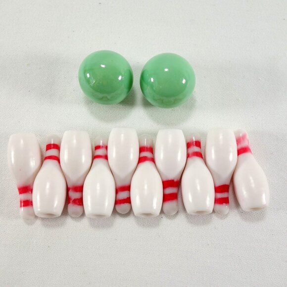 Mini Bowling Set For Desk Or Tabletop Fun Includes 10 Pins & 2 Green Balls - Picture 3 of 4